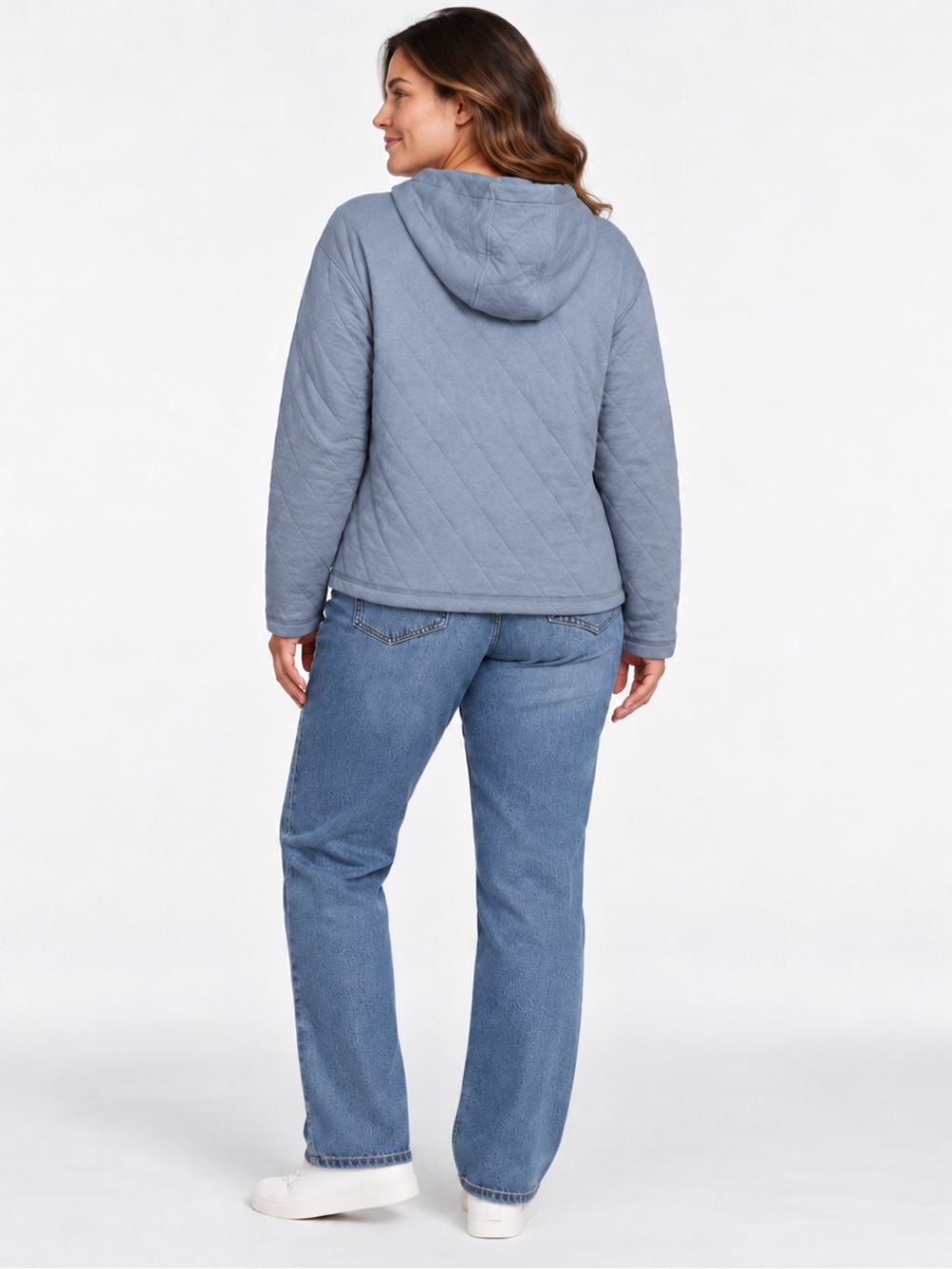 Lands' End Women's Cozy Soft Quilted 5 Snap Pullover Hoodie Kangaroo Pocket π - Picture 3 of 8